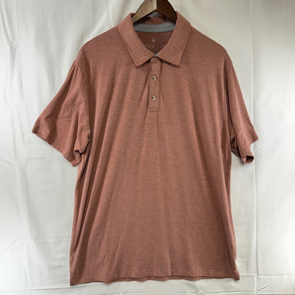 Free Fly Polo Shirt Mens XL Rust Orange Red Bamboo Blend Short Sleeve Heathered